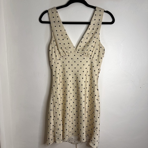 Cream polka dot Mini Sundress V-Neck Sleeveless - Picture 1 of 3